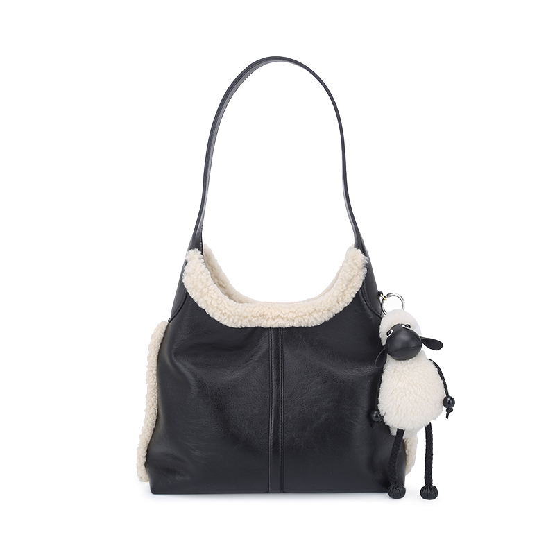 磁扣复古英伦风单肩包包包黑色肩包腋下时尚单肩毛毛包6737