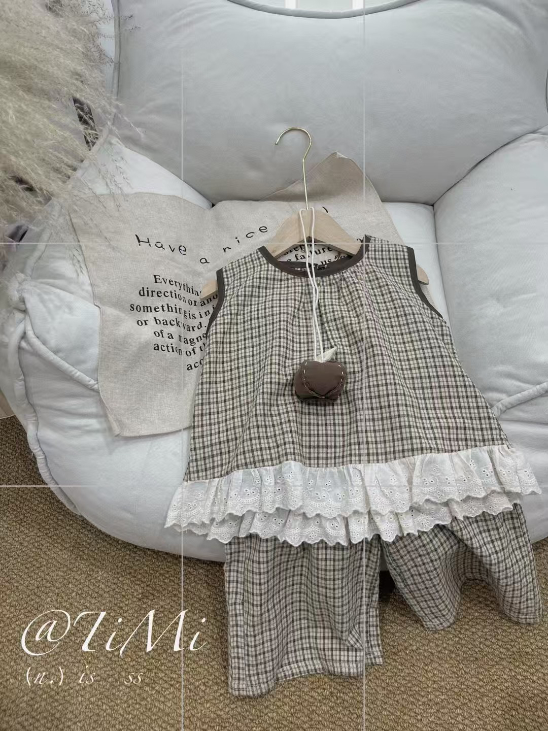 女衬衫外套韩版纯色女宝童装夏季小童薄款女童套装格子