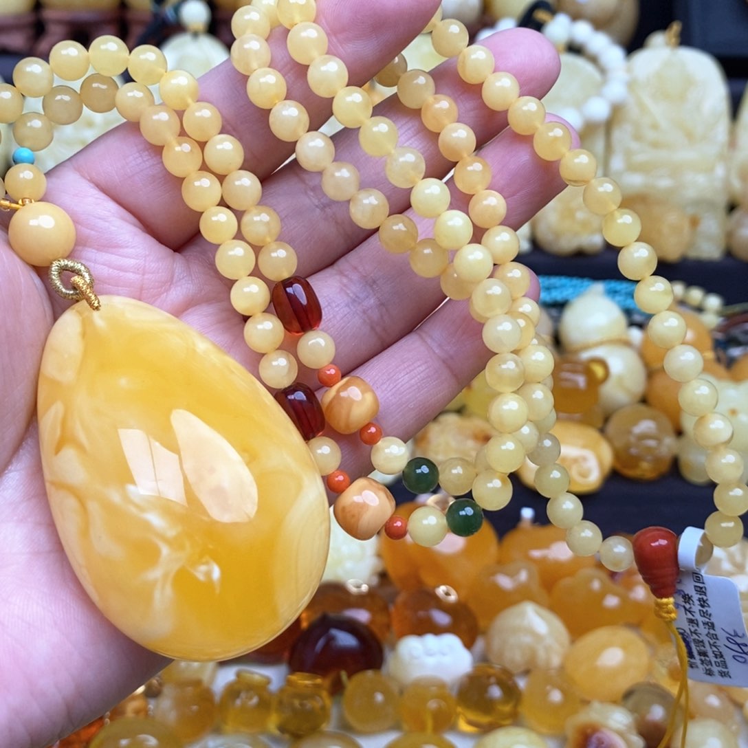 蜜蜡颈饰未镶嵌天然焦皮料溶洞妖花水滴吊坠毛衣链