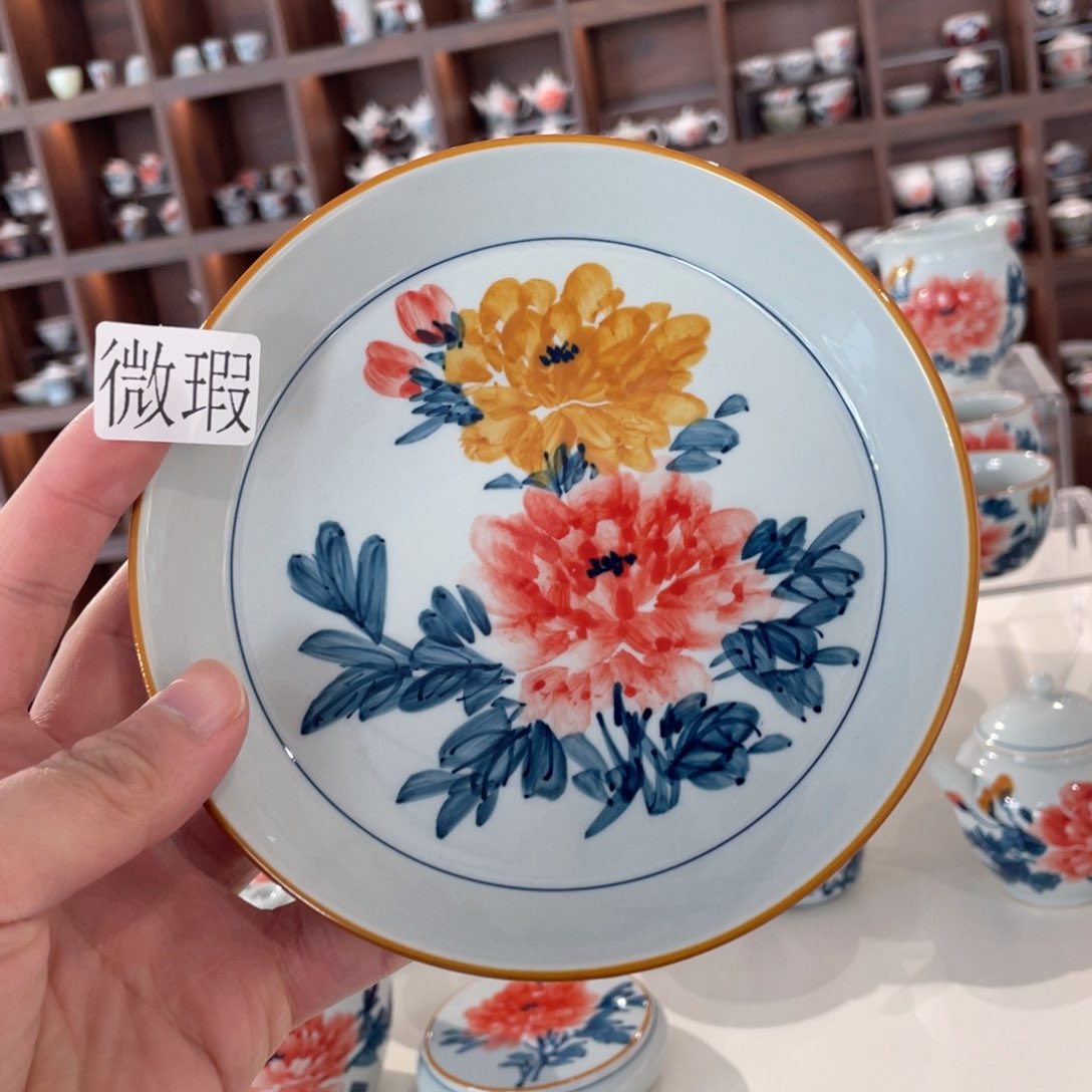 釉下手绘茶具微瑕