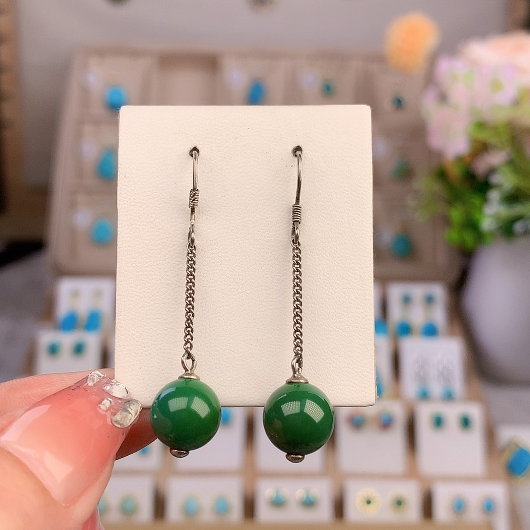 银S925镶嵌绿松石耳饰