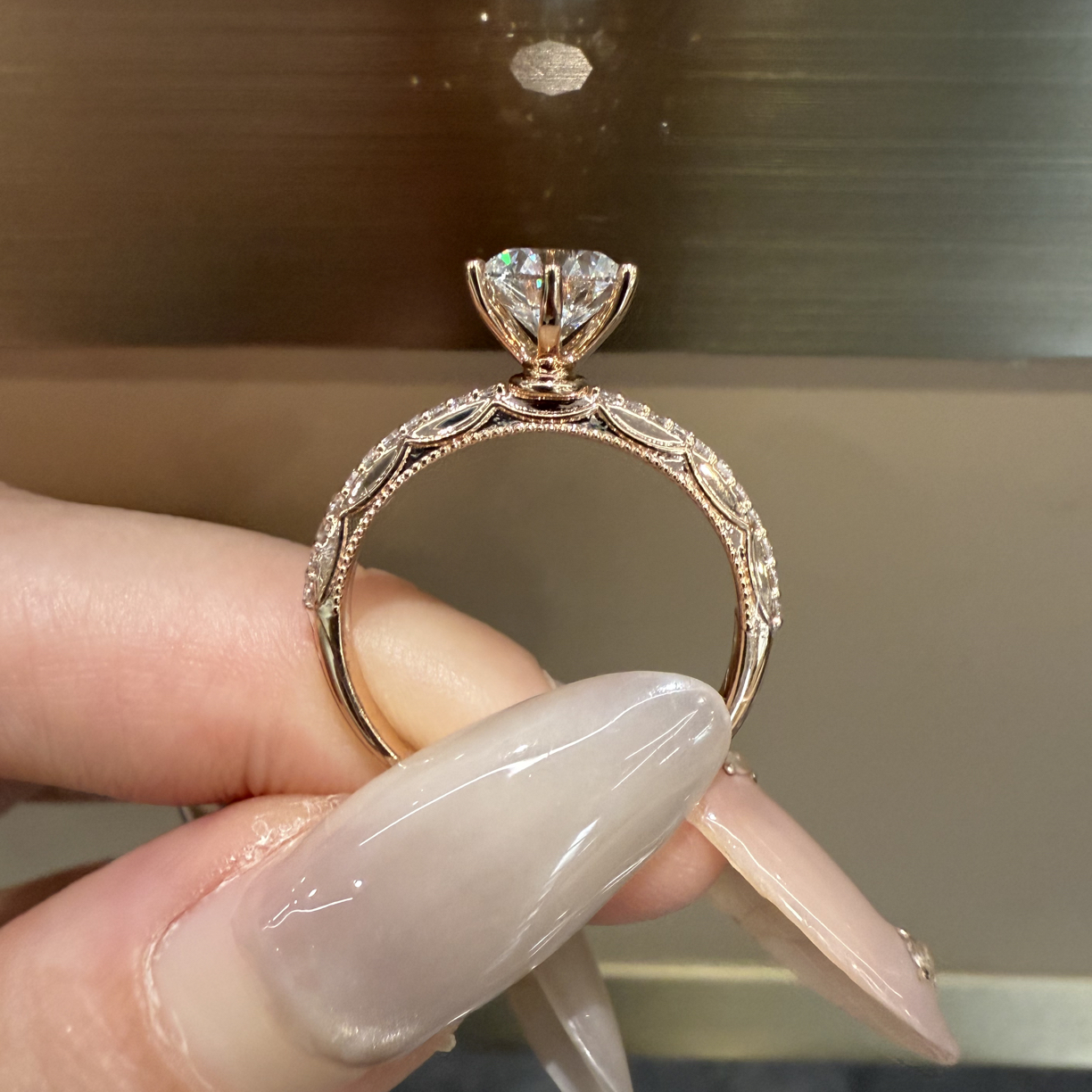 实验室培育钻石玫瑰金婚纱戒指高级感独特结婚求婚时尚饰品