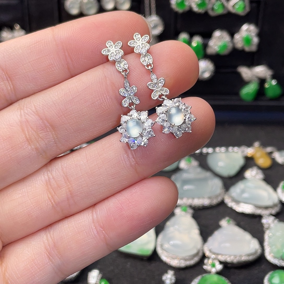 翡翠银S925镶嵌耳饰