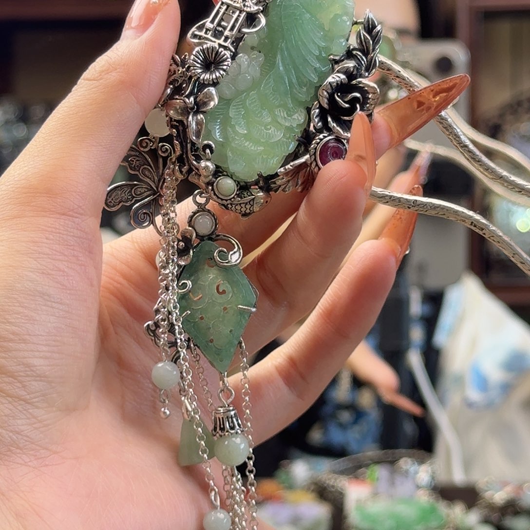 翡翠银S925镶嵌发饰