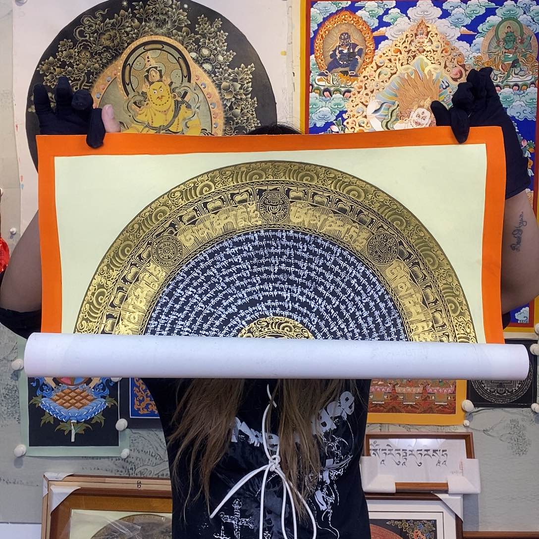 卷轴画纯手绘唐卡六字真言50厘米左右