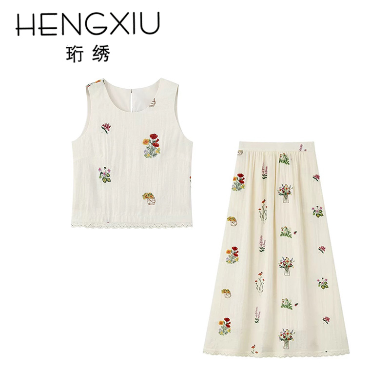 珩绣法式复古刺绣套装女夏季上衣半裙两件套气质显瘦半身裙55012