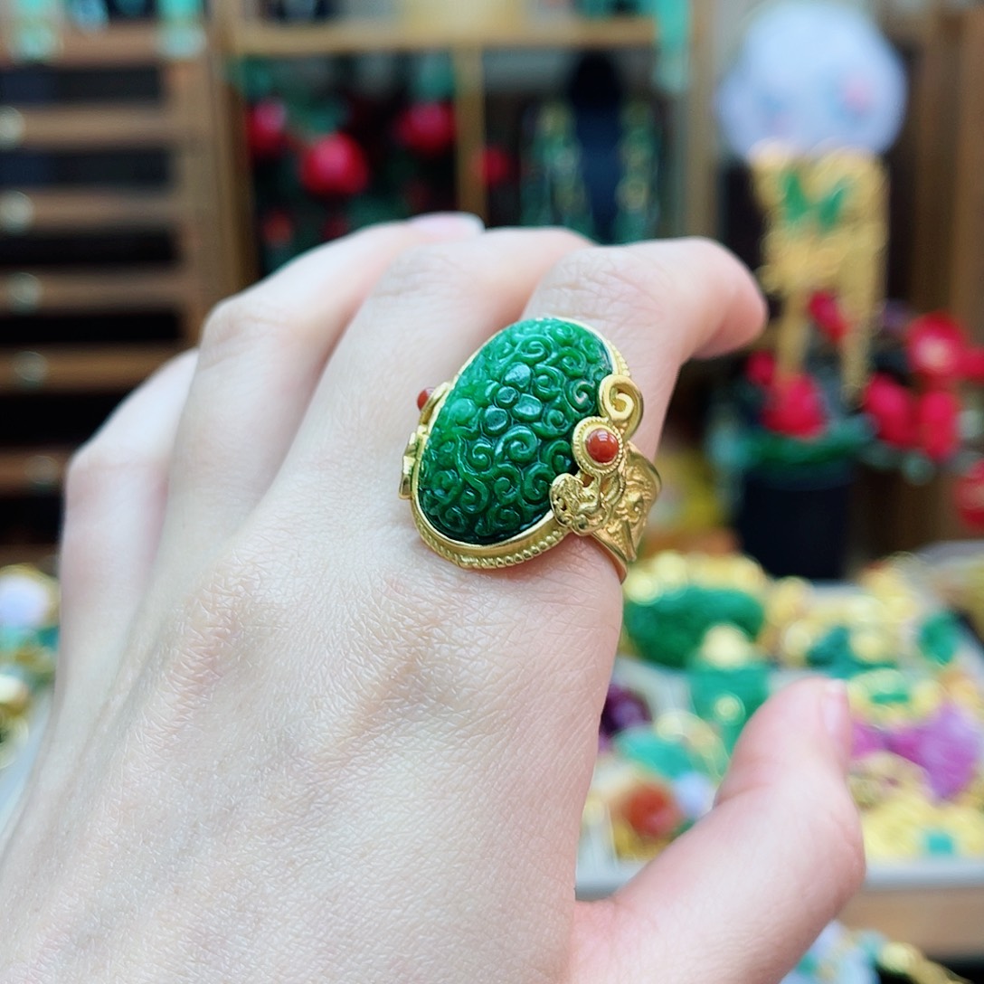 银S925镶嵌戒指翡翠48小时鉴赏期1