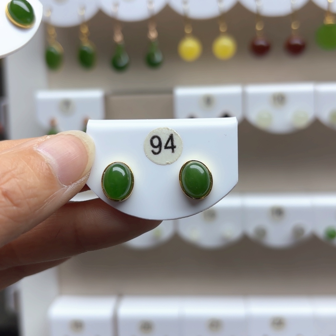 和田玉耳饰银S925镶嵌