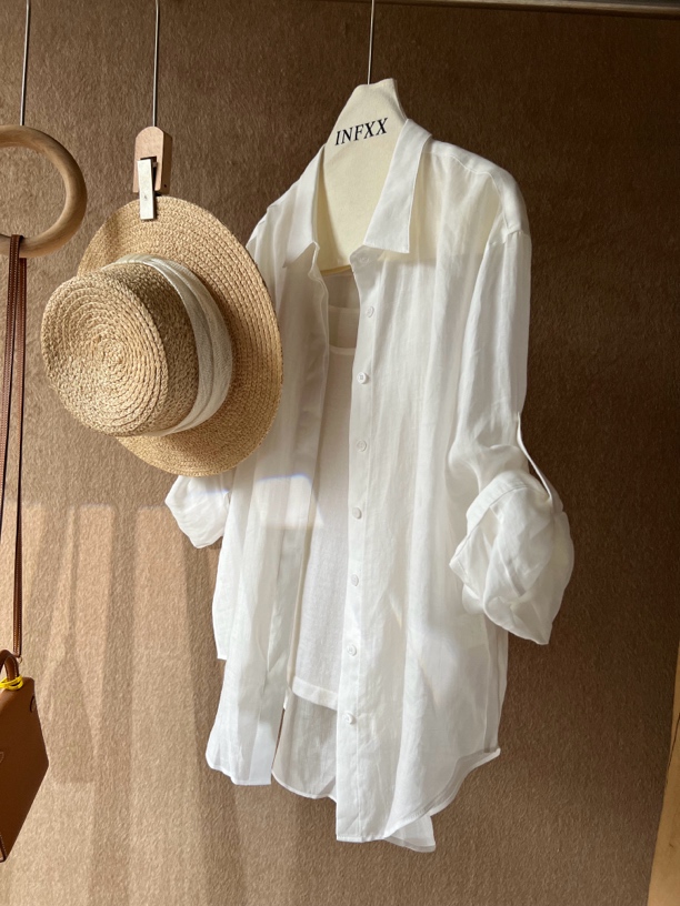 白月光亚麻衬衫-长袖白色夏季百搭薄款纯色小众法式【莫奈花园风】 