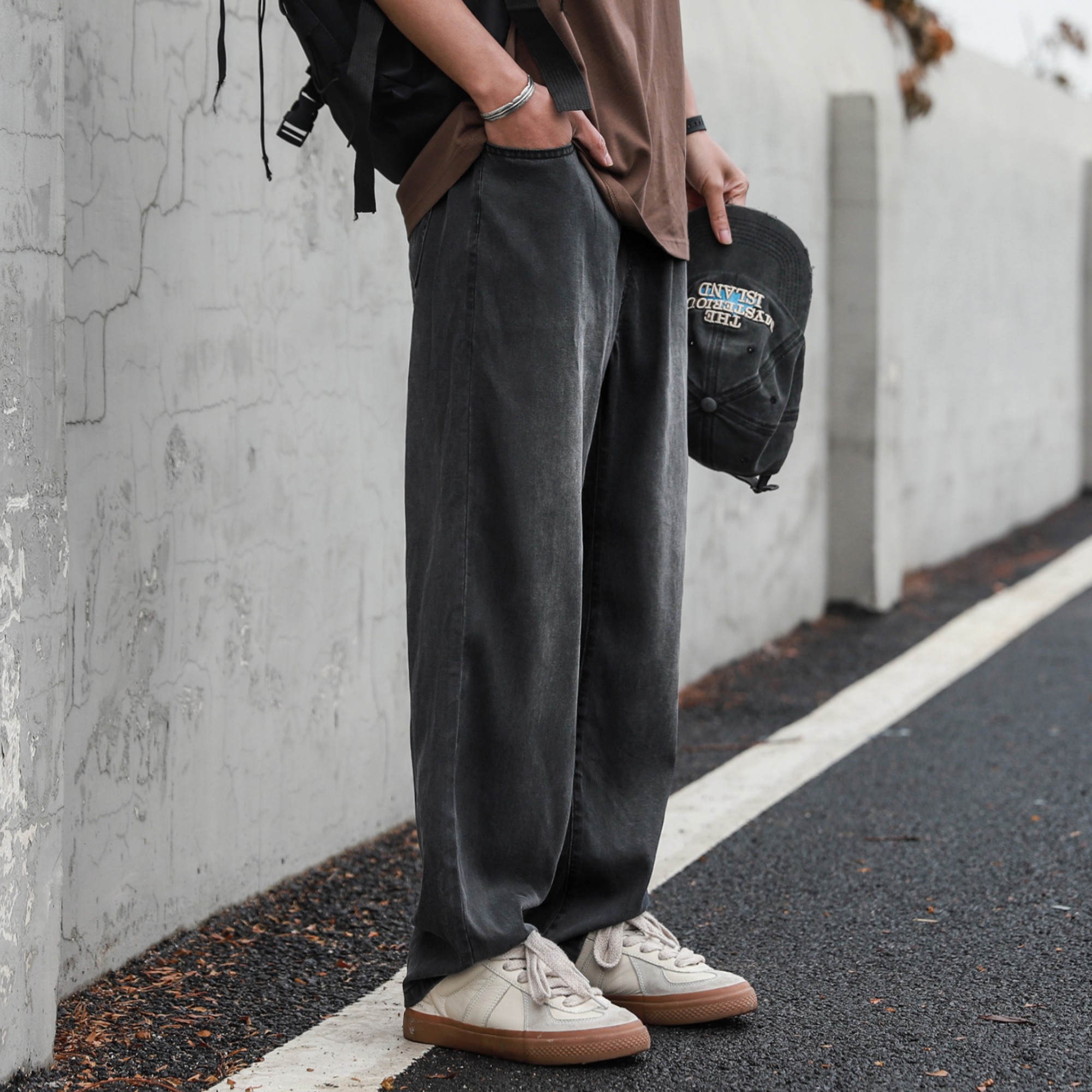 240g美式复古春夏轻薄垂感宽松直筒裤子做旧牛仔长裤男女潮牌情侣