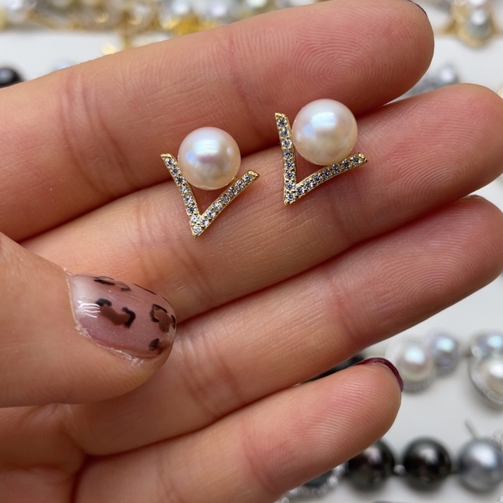 海水珍珠耳饰银S925镶嵌