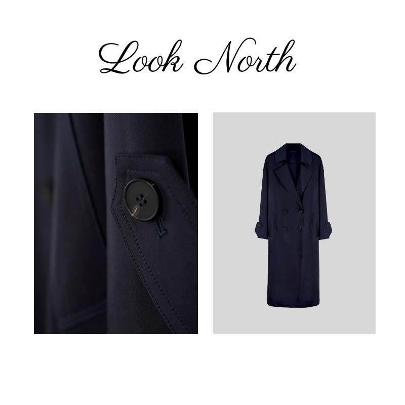 Look North【隐贵之流】秋季纯色宽松休闲轻薄长款翻领风衣