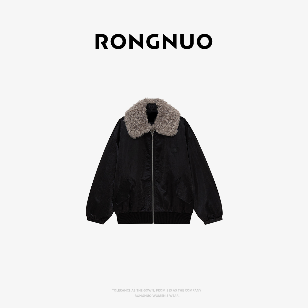 容诺【棉服】2025冬季新款摩登风可拆卸假毛领外套夹克女Z8066