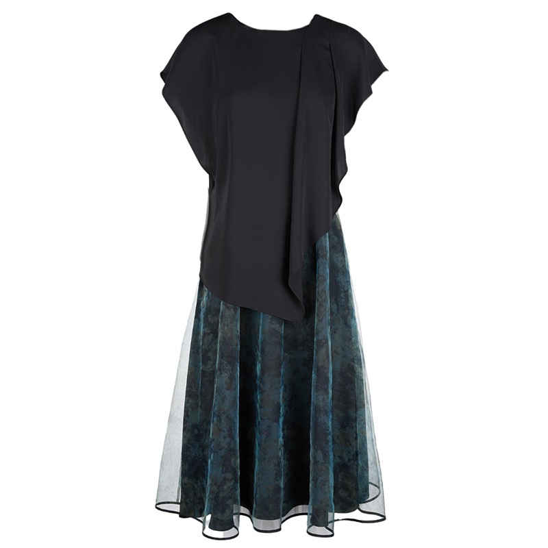 S·DEER圣迪奥气质拼接拼接不规则长裙V领无袖收腰连衣裙S223Z124L