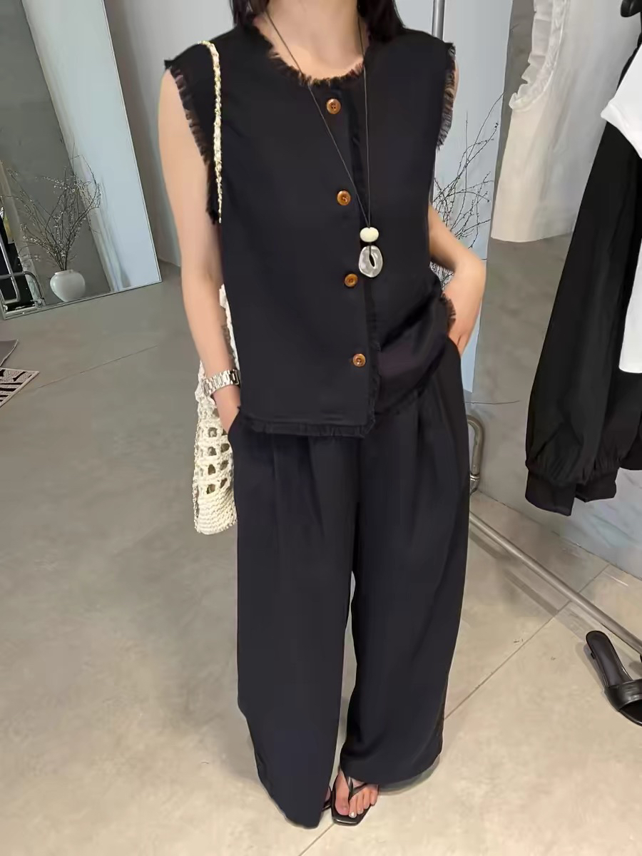 婷～藏青色套装两件套