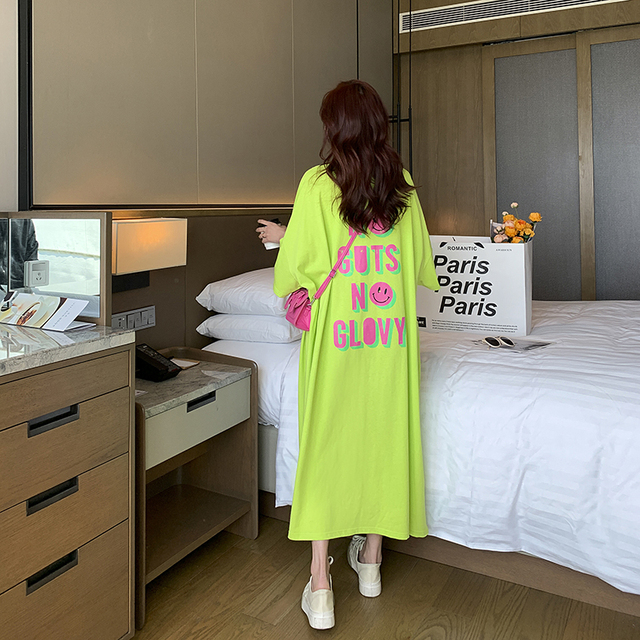 大尺码女装胖mm夏装2025新款显瘦宽松长版过膝懒人T恤裙200斤长裙