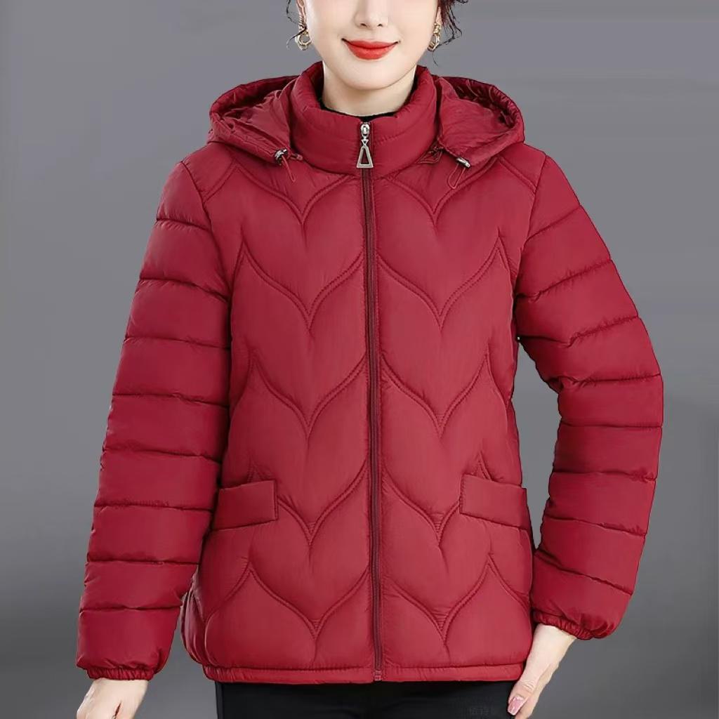 【可-卅】秋冬新款女士火苗连帽加厚棉服休闲百搭宽松妈妈棉袄