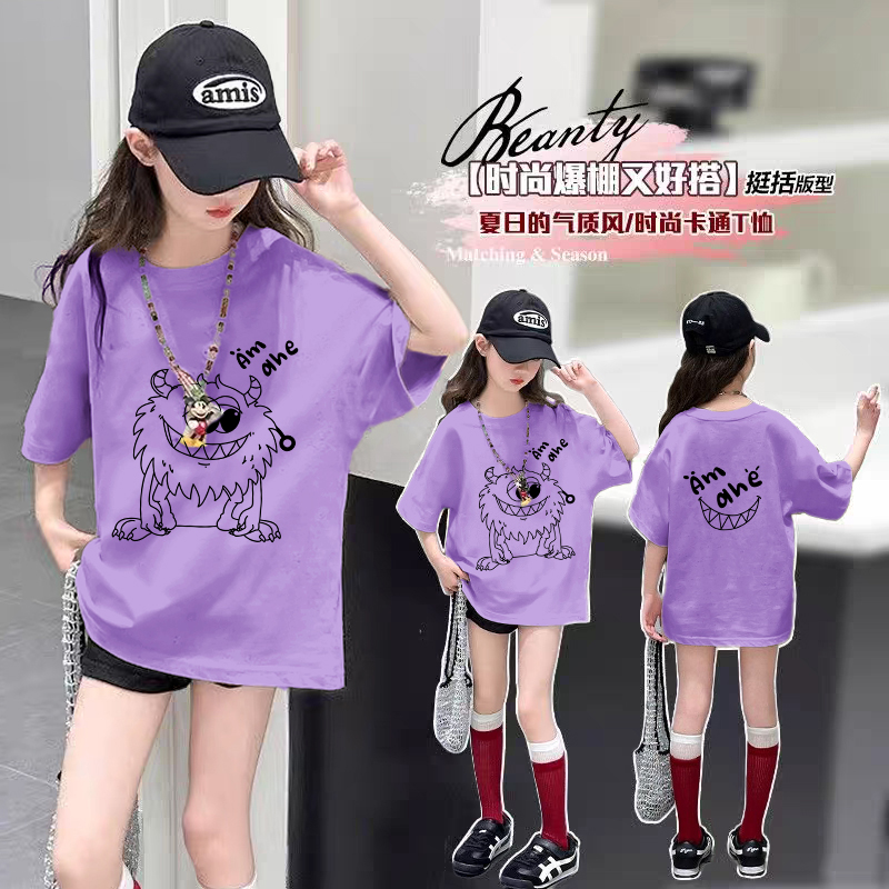 【100%纯棉】女童短袖t恤纯棉夏装2025洋气女孩中大童半袖上衣夏季