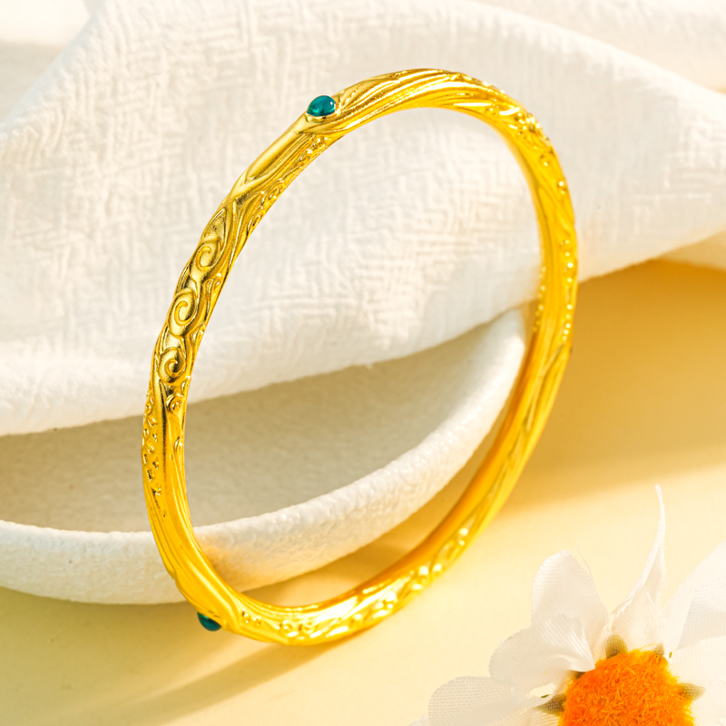 足银手镯 999乾坤圈手镯古法錾刻国风轻奢银饰日常通勤百搭女士