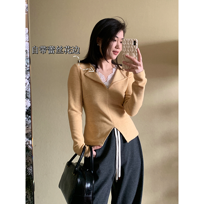 【现货清仓】花总吖【温柔主义】假两件蕾丝领口显瘦针织衫R424S20386