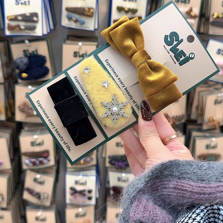 黄色丝绒蝴蝶结鸭夹和黄色雪花和黑色丝绒蝴蝶结鸭夹6