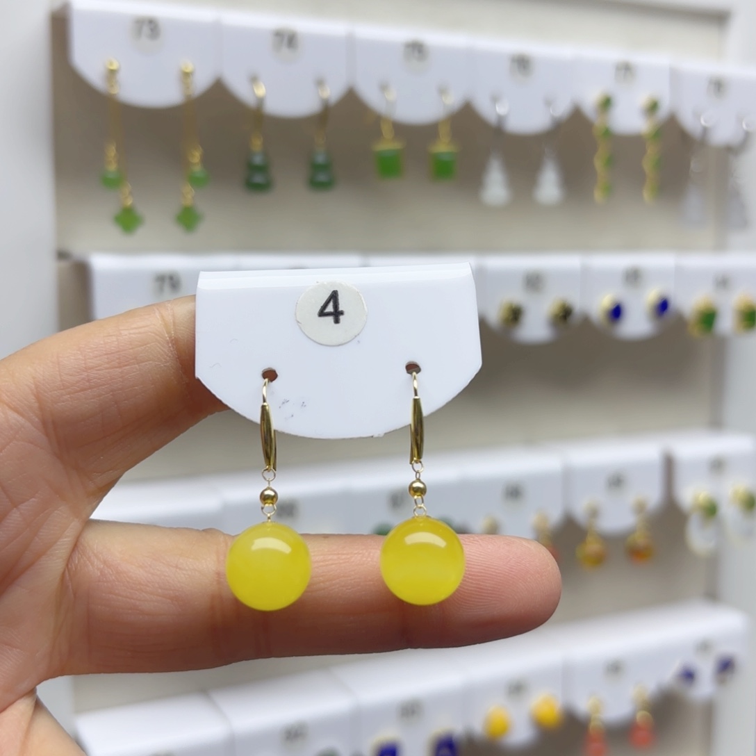 蜜蜡18K金镶嵌耳饰