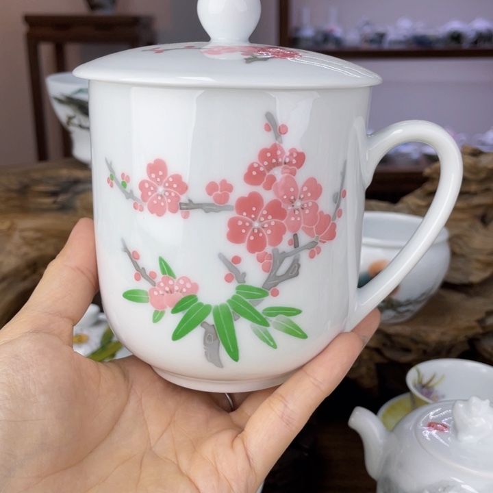 杯办公杯手绘釉下彩