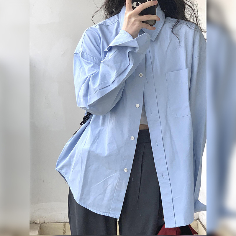 2025新款春秋蓝色衬衫女法式外套衬衫设计感小众长袖法式chic上衣