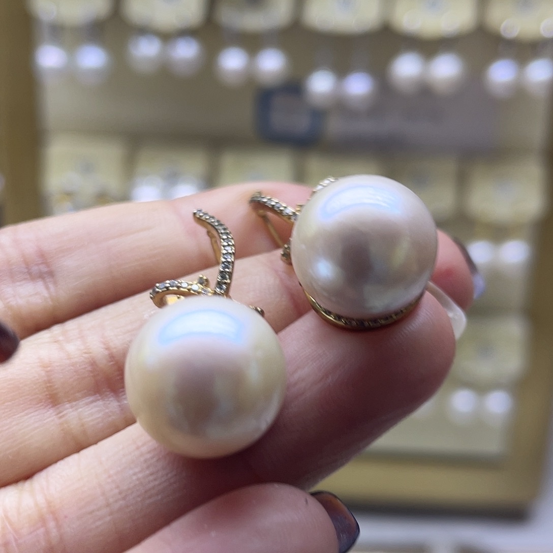 耳饰银S925镶嵌淡水珍珠