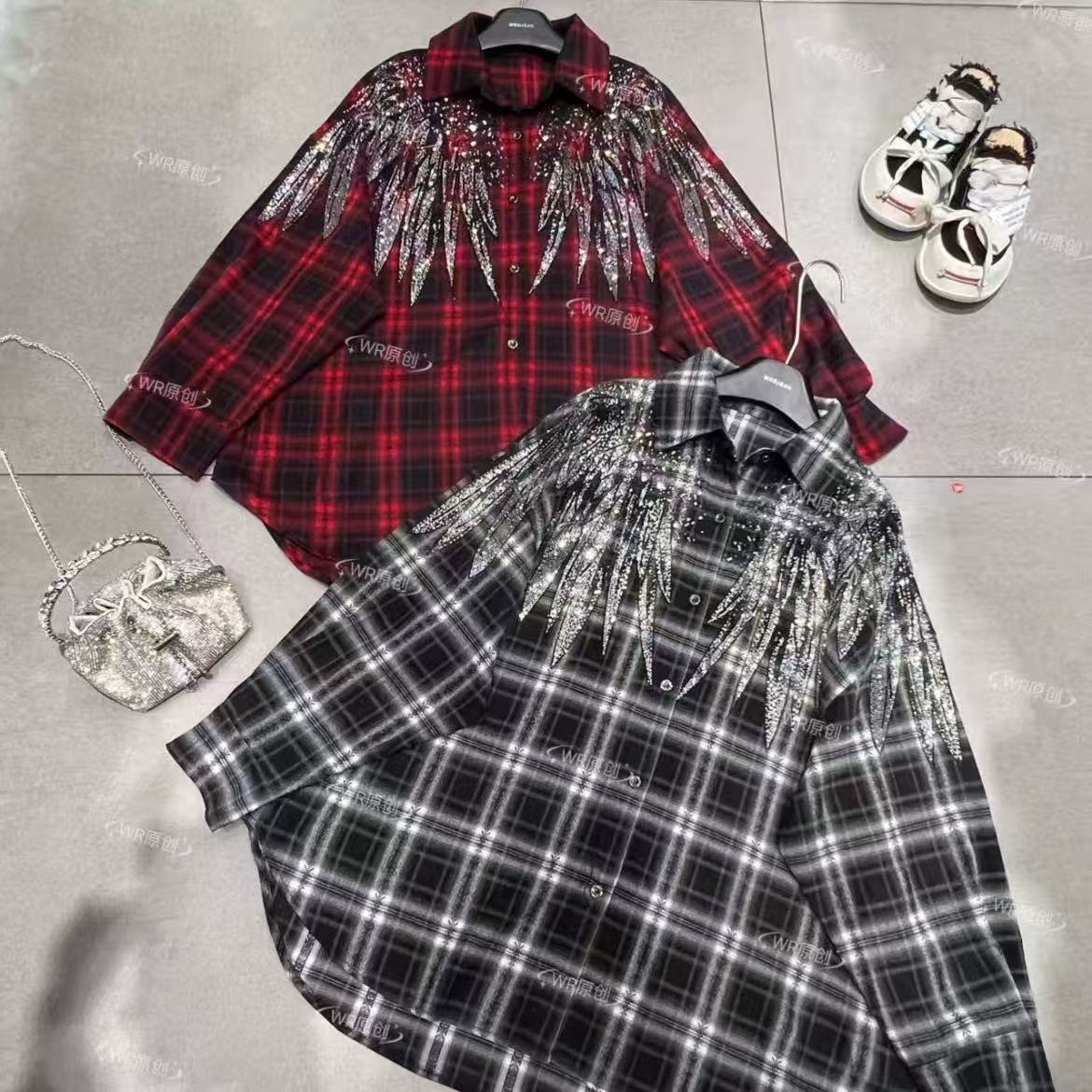 00210长袖外套格子衬衫宽松上衣