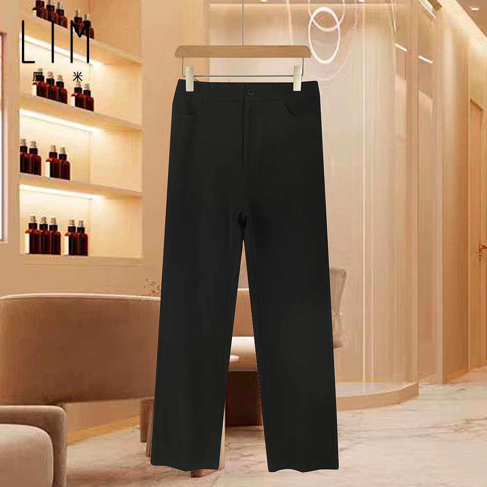 Q-2025春秋窄版阔腿裤醋酸休闲百搭女士显瘦高腰黑色烟管裤长裤子