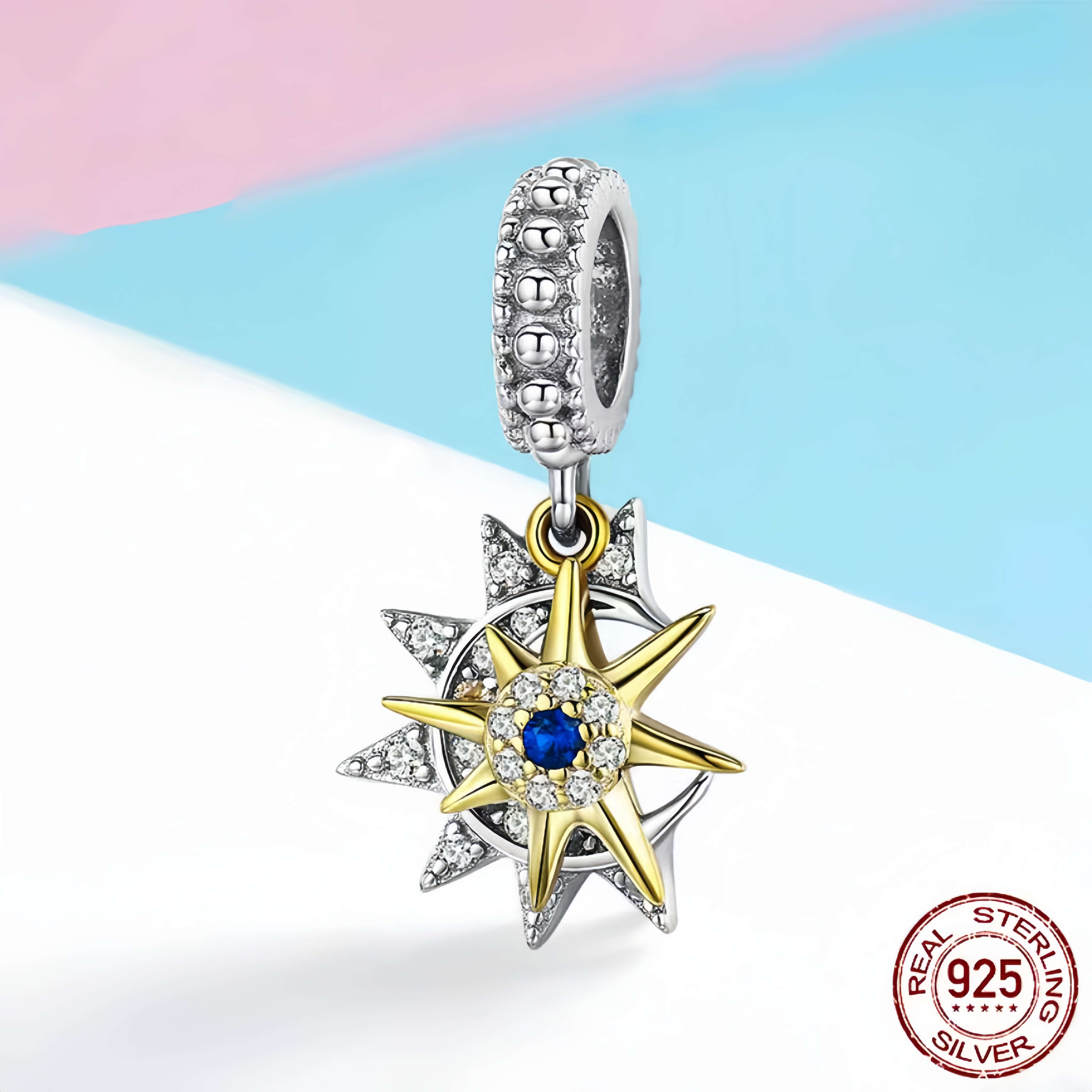 吊坠925银珐琅 S925纯银diy串珠日月相遇吊坠项链手链配件