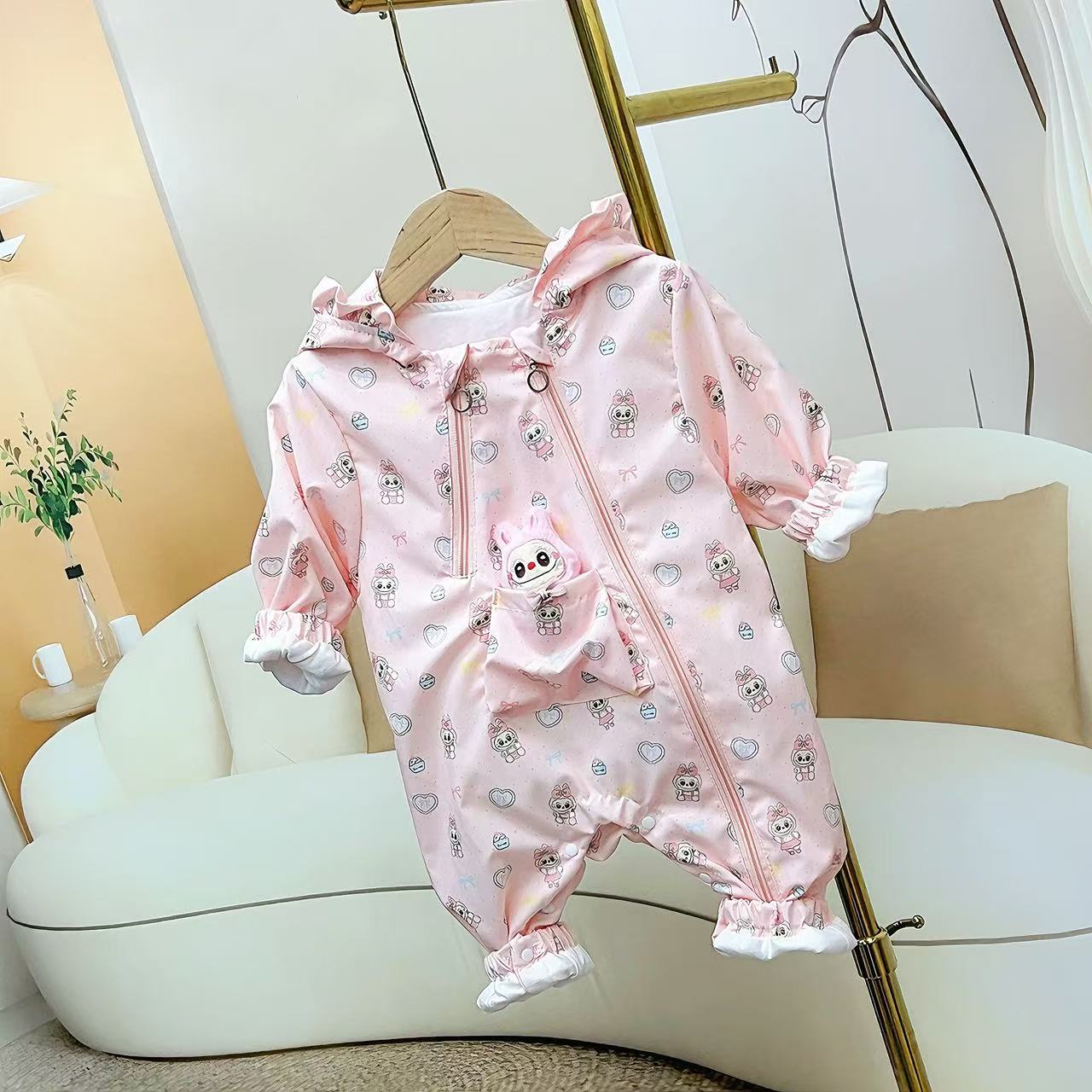 婴儿拉布布衣服春秋装婴幼儿连体衣拉链女宝宝爬服小月龄外出服