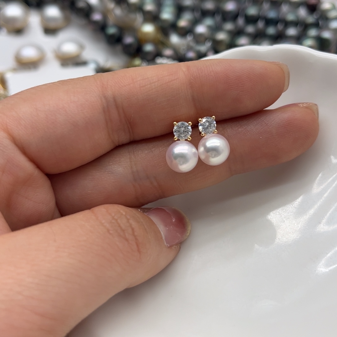 海水珍珠银S925镶嵌耳饰