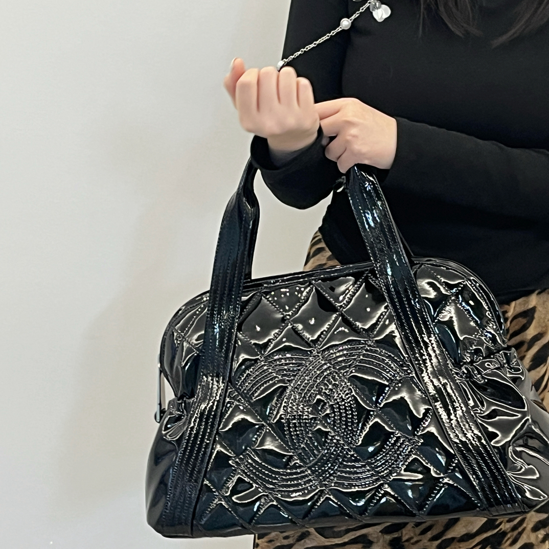 95新 Chanel/香奈儿 LL 大号黑色漆皮大机场包