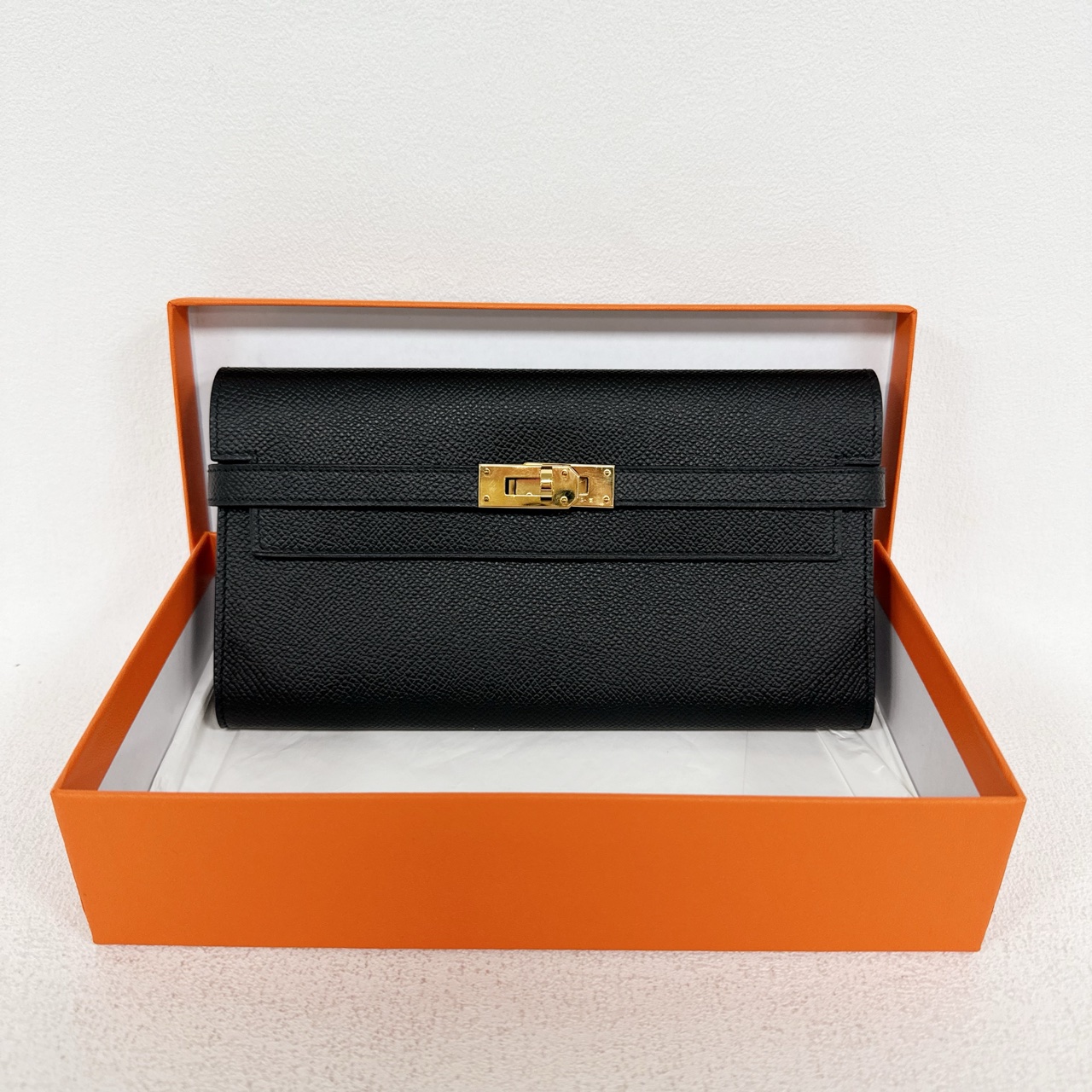 99新 Hermes/爱马仕 黑金kelly long长款钱包 可diy链条（ 0647） 