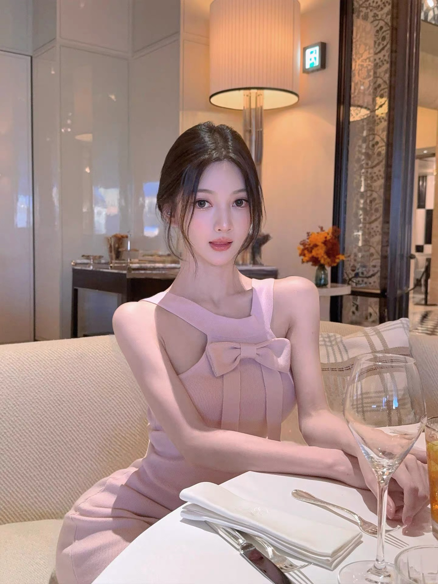 秀智甜心蝴蝶结超嗲针织裙收腰显瘦温柔气质包臀小众连衣裙