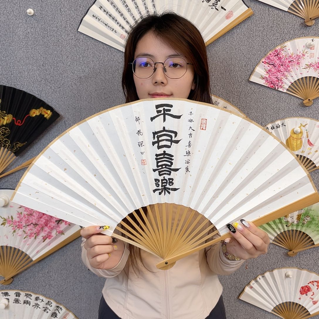 书法95寸玉竹-纯手绘-文玩扇骨（默认粘好） 