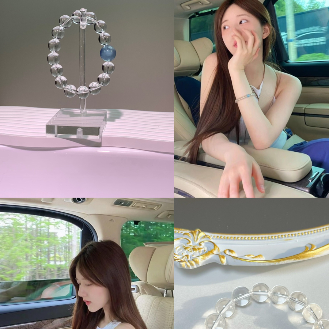 天然高阶纯净体白水晶+海蓝宝清新简约手链