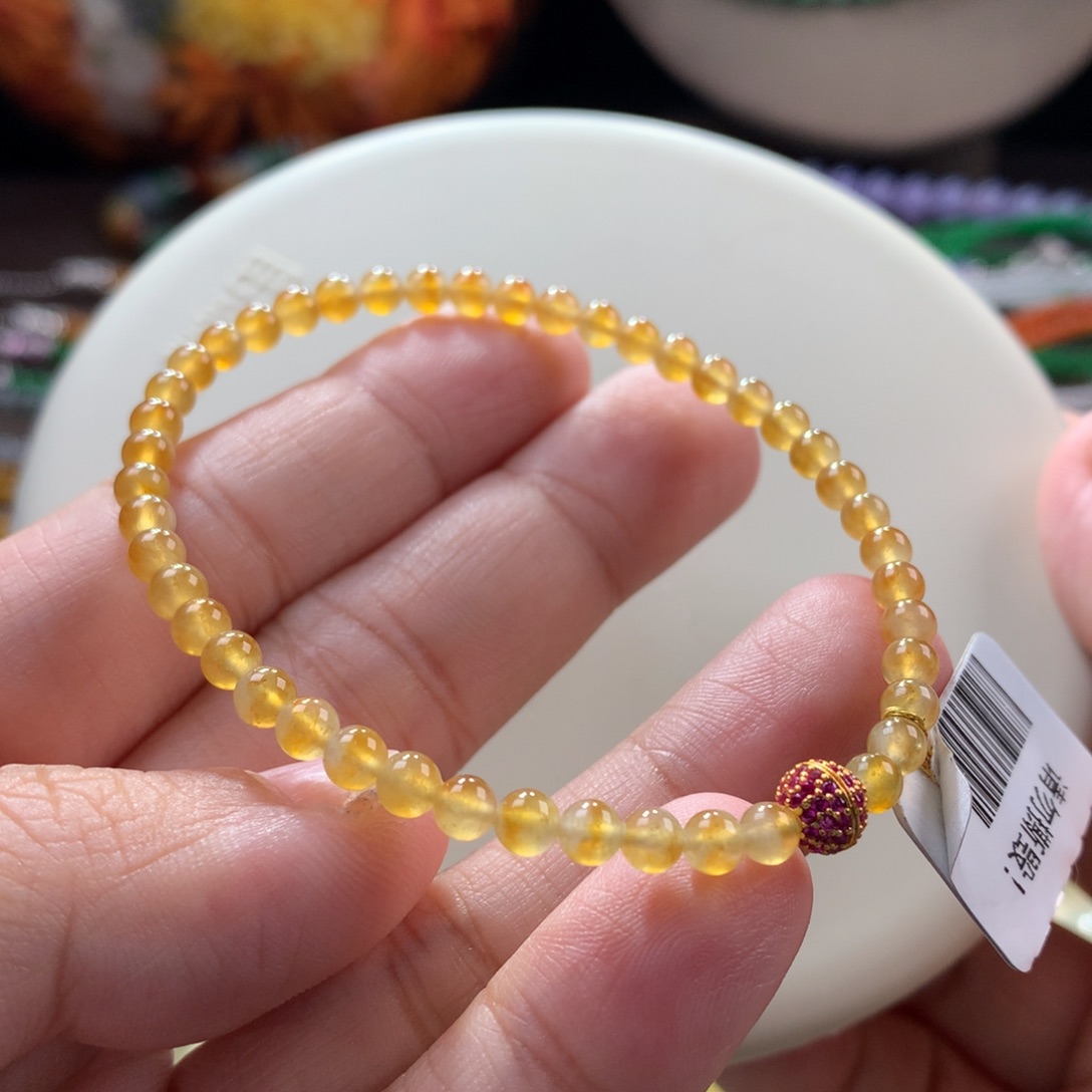 翡翠手链未镶嵌高冰金黄小米手链