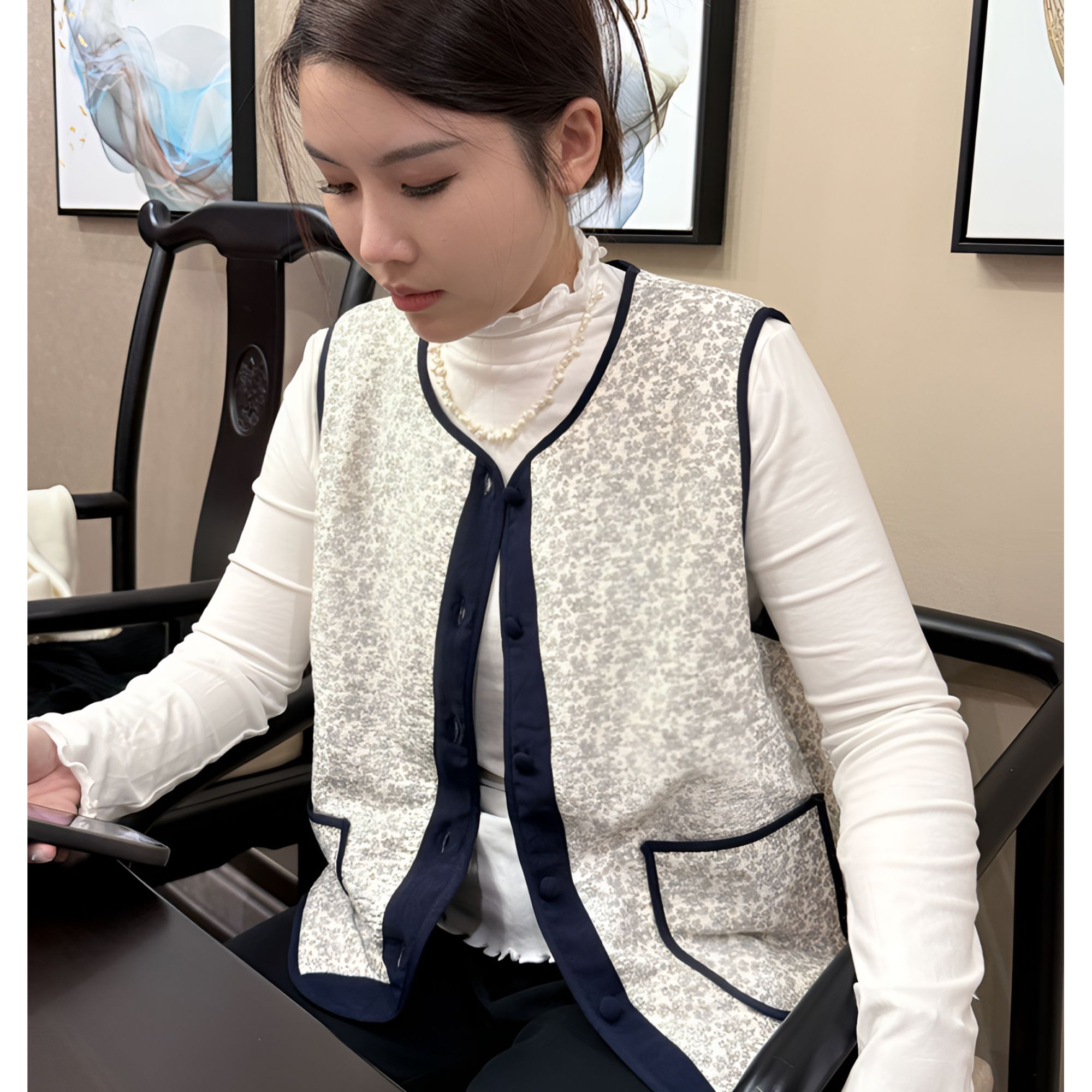 【古法今作】【100桑蚕丝填充】小碎花图案马甲蚕丝内胆新款女马甲