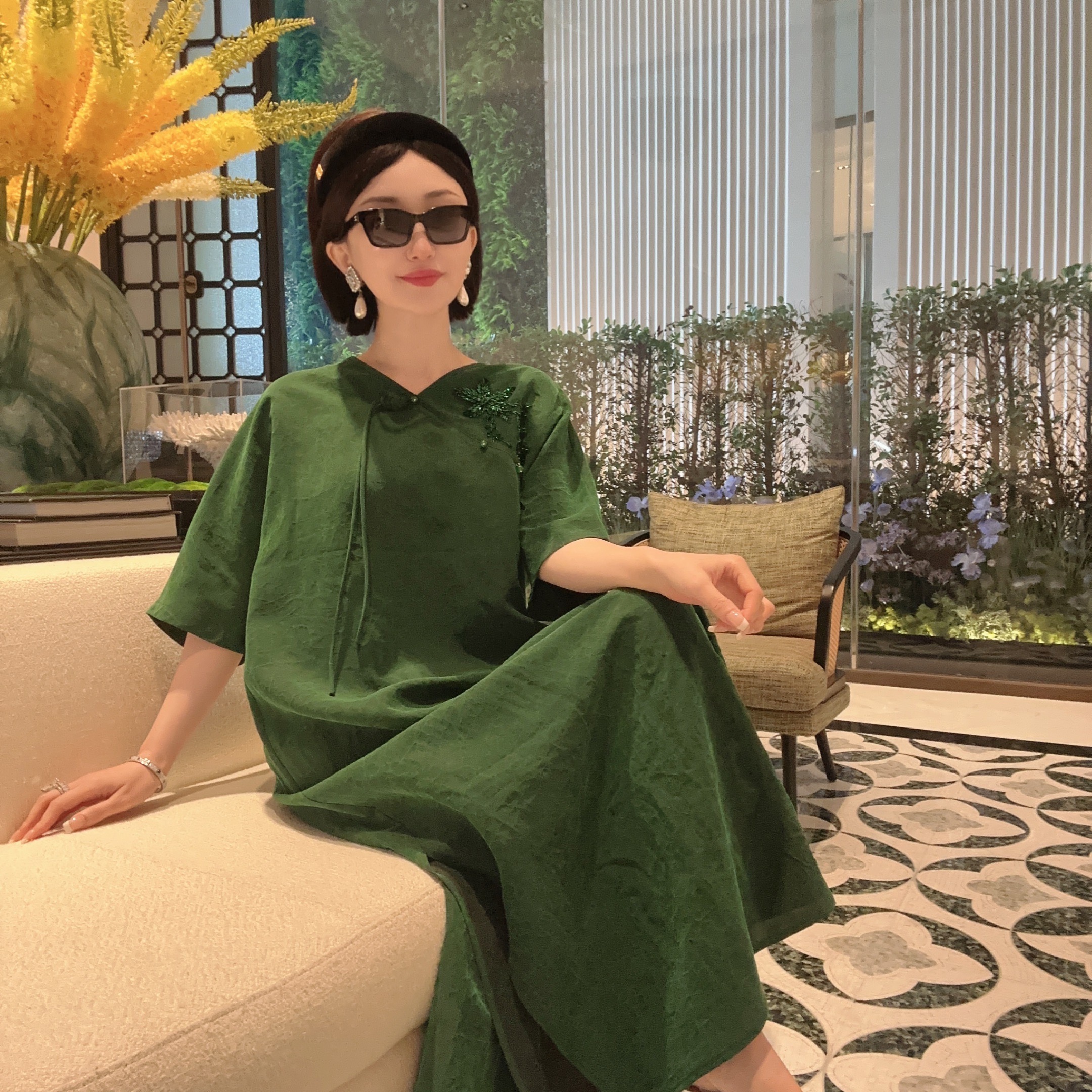 Betty Bairn【青萝 · 香云纱】早春老料龟裂纹中式连衣裙24-BW1005