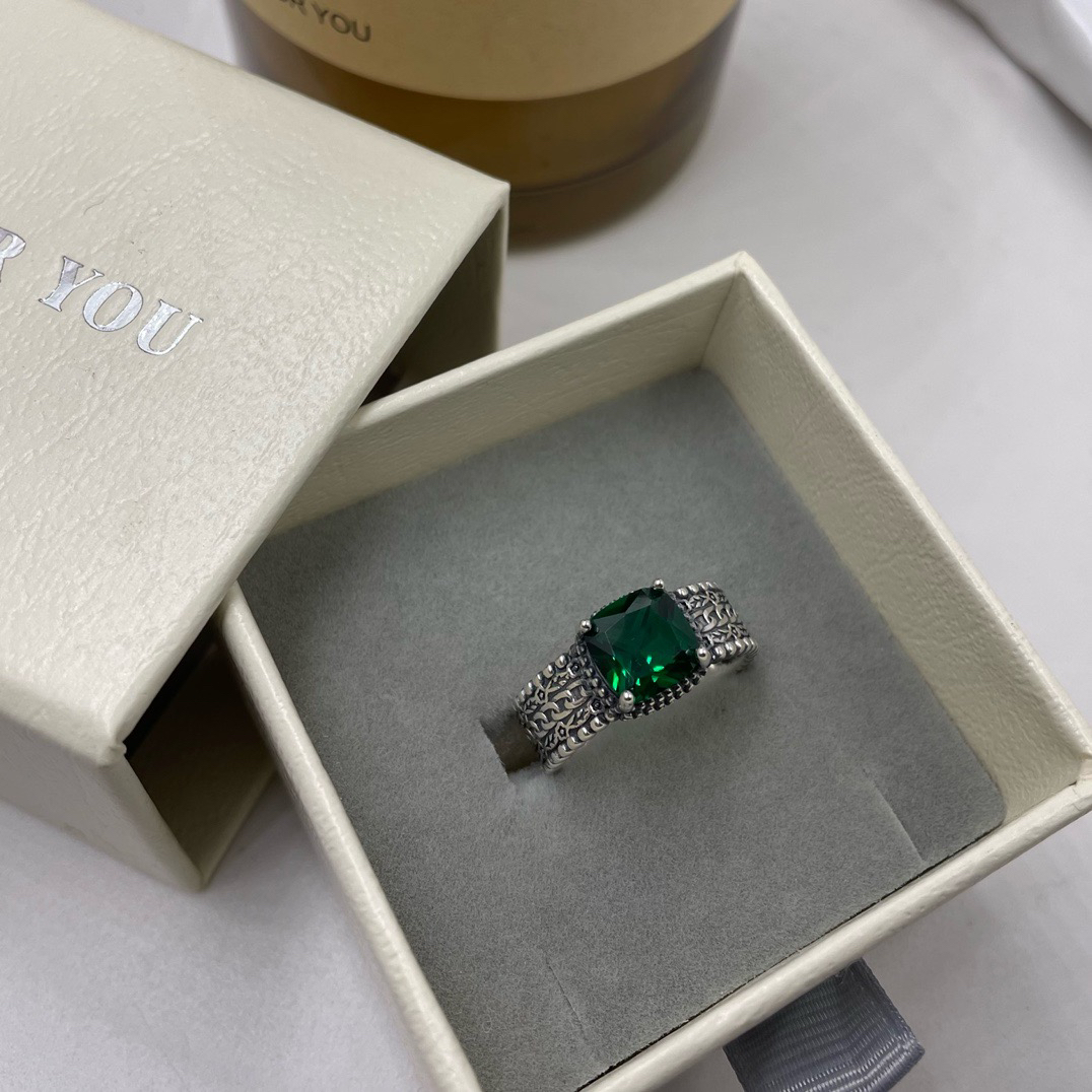 925银合成锆石戒指 碧薇方绿编织线条开口戒指 DY6485高级轻奢