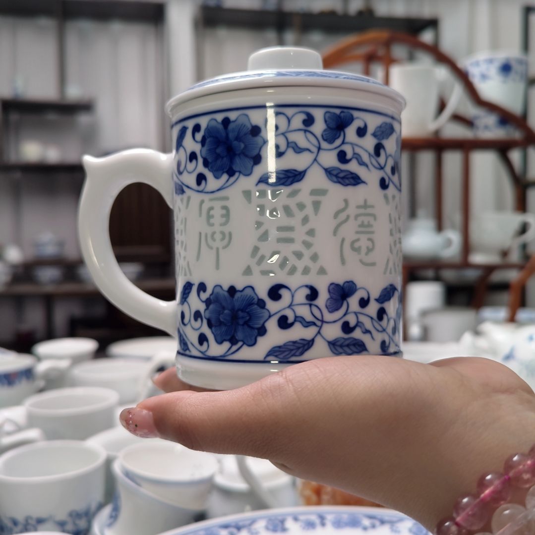 瓷手绘厚德载物茶漏杯三件套