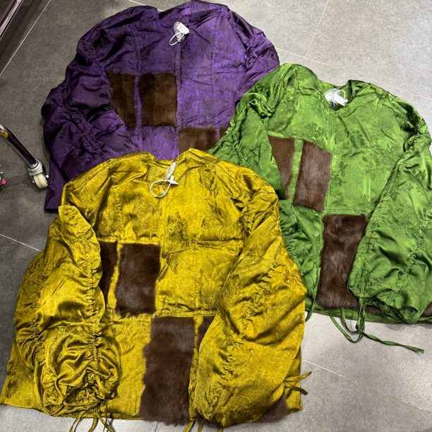 5805#《拼接兔毛羽绒》保暖不褪色冬厚款国风提花羽绒服