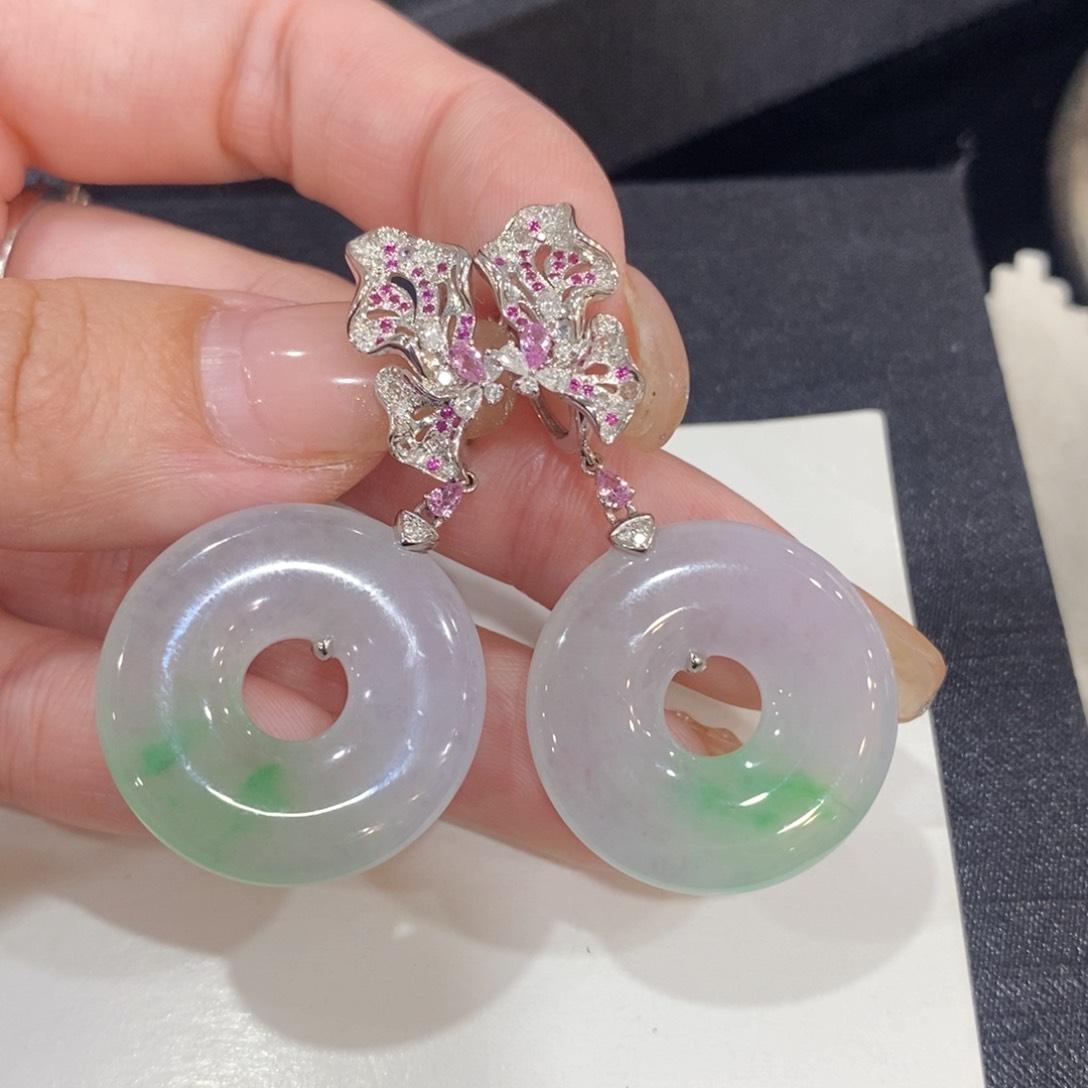 翡翠耳饰18K金镶嵌甜甜圈