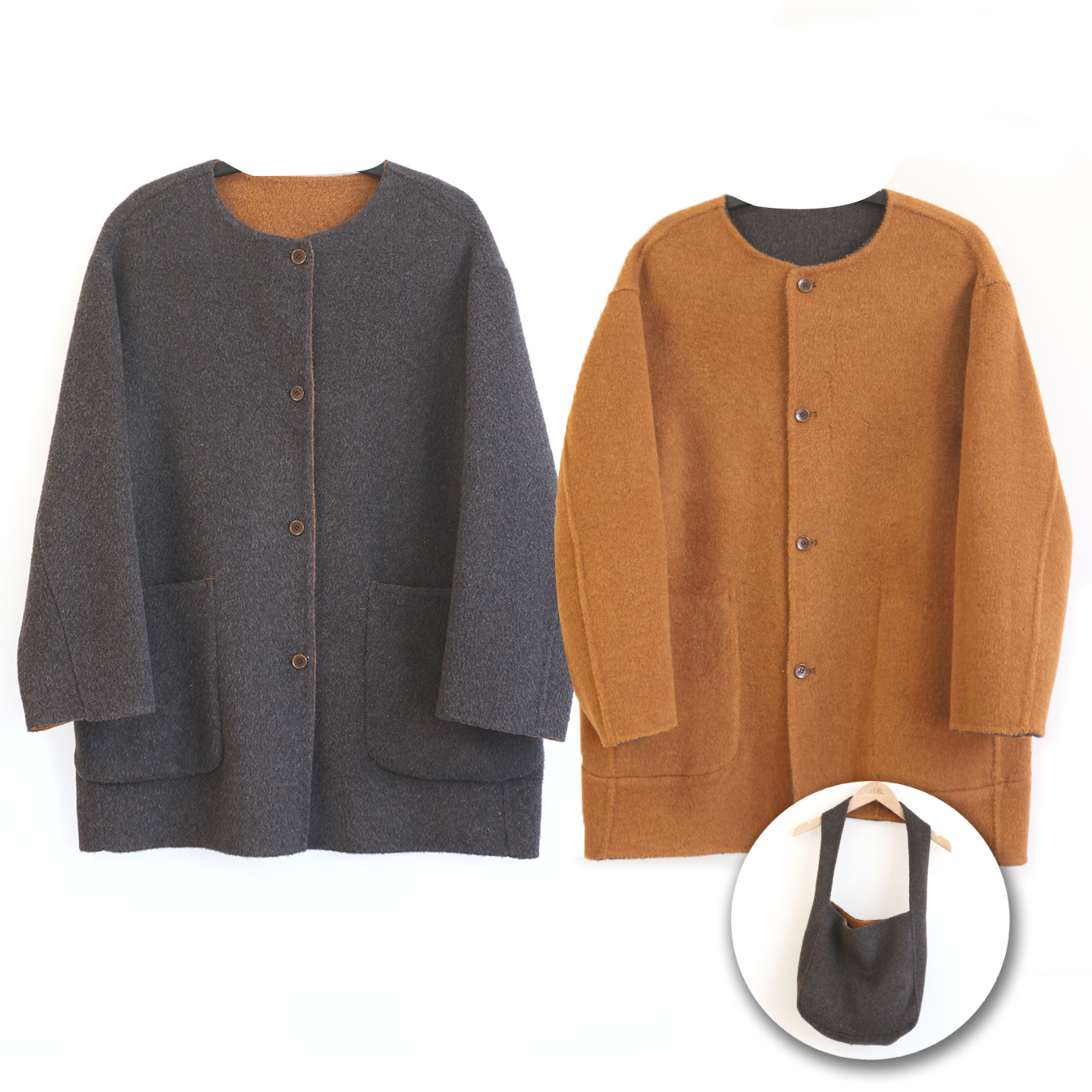 棉叙双色两面穿中长款双面呢外套女秋冬气质时尚毛呢大衣15361