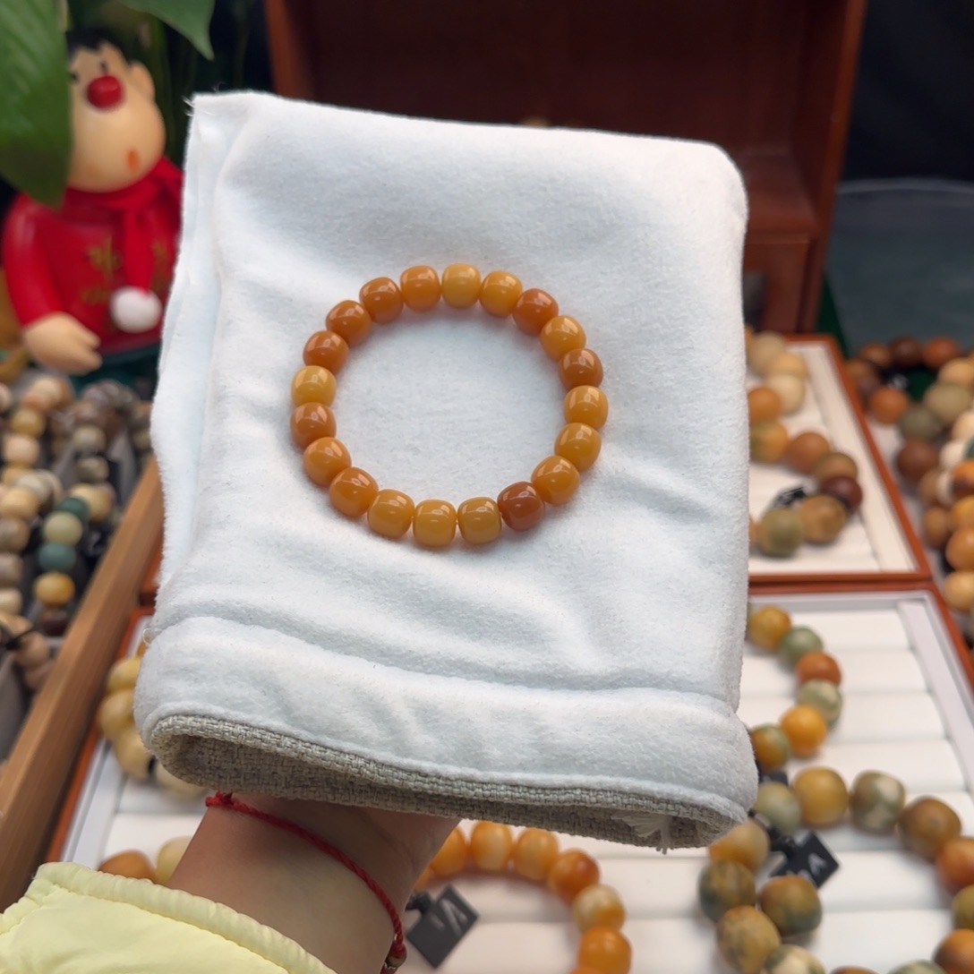 菩提根/象牙果手串卡11橘色系微瑕桶珠