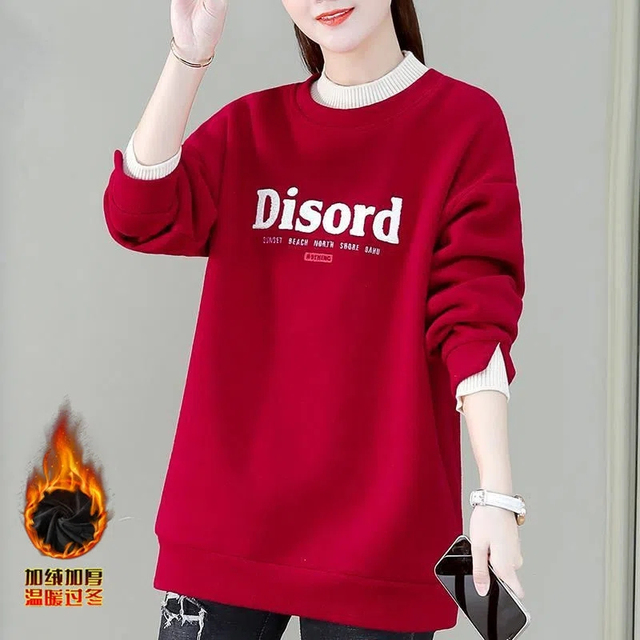 中长款妈妈装卫衣女2025秋冬季减龄加绒外套大码宽松长袖保暖上衣