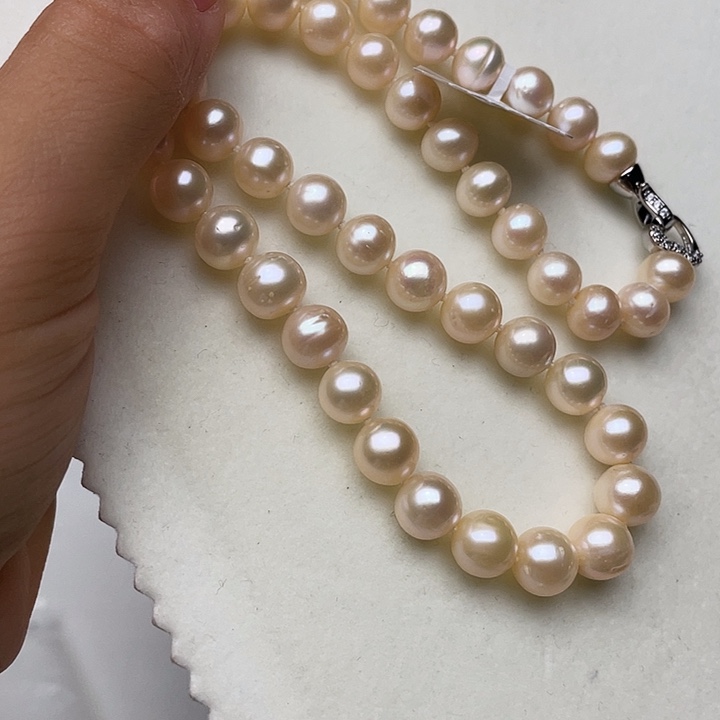 淡水珍珠银S925镶嵌颈饰卡9➕极光香槟金